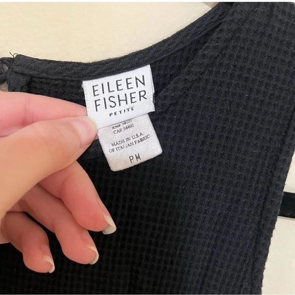 Vintage Eileen Fisher PM Black Waffle Knit Keyhole Sleeveless Midi Dress Women - Picture 5 of 9